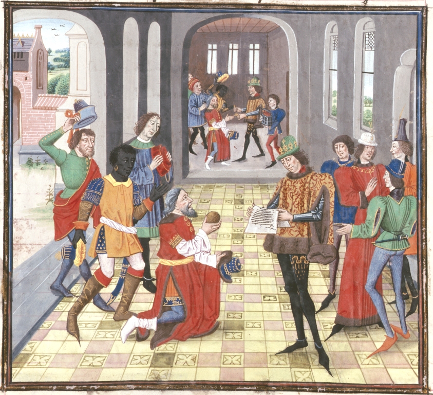 Ambassadeurs van de Grote Khan bij koning Mabrien Loyset Liedet 1468-1470 Bayerische st Bibl Munchen